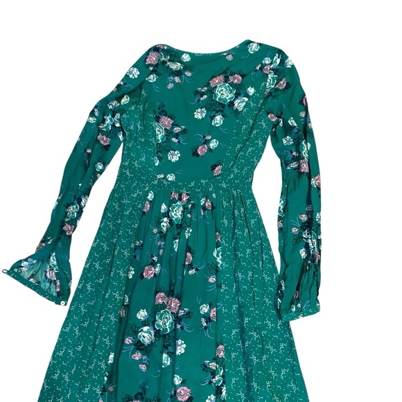 Modcloth Green Floral Long Sleeve Maxi Dress XXS - Picture 8 of 11